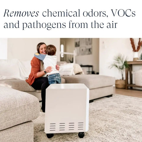 Living room air purifier with Replacement Air Cartridge For Air Purifiers That Last Up To Six Months, broad spectrum elimination.