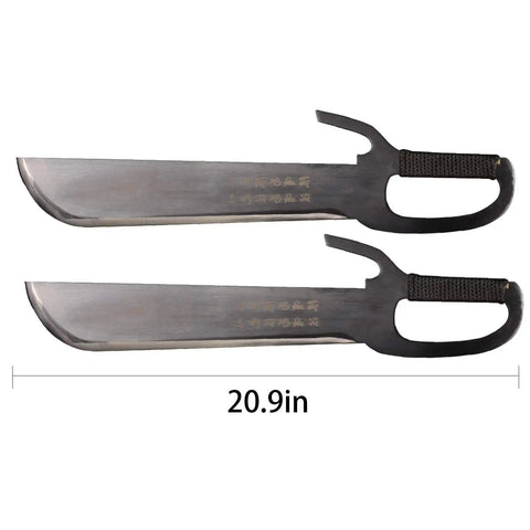 Wing Chun Training Double Fork Knife For Sparring, Southern Style Short Practice Sword, 20.9 Inch Carbon Steel Blade, Rope Wrapped Grip, Includes Nylon Protective Bag For Easy Storage