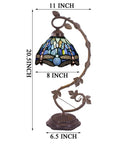Side view of Blue Stained Glass Dragonfly Tiffany Style Table Lamp With Metal Leaf Accent Cozy Desk Or Nightstand Reading Light, UL Listed.