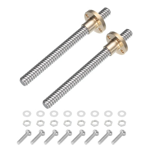 TR8x2 Lead Screws Set Of 2, 100mm Stainless Steel With T8 Brass Nut, Acme Thread 2mm Pitch 8mm Lead For 3D Printer Z Axis And CNC Machine