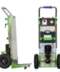 High Capacity Rechargeable Battery For RXFSP Electric Stair Climbing Hand Truck Dolly With Matching Charger Black Power Pack visible on hand truck.
