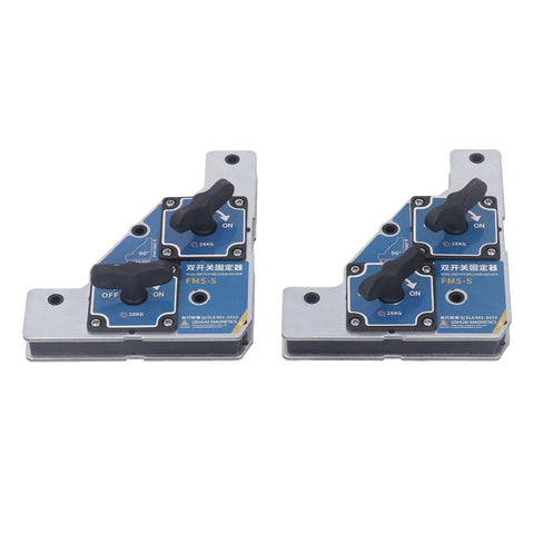 Heavy Duty Welding Magnet With 28kg Pull Force Dual Switch for precise 90-degree angle fixes visible in two units.