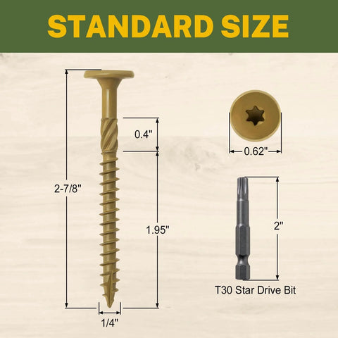 Beefy Outdoor Lag Screws For Decking And Timber Two And Seven Eighth Inch Fifty Pack Bronze Coated Flat Head Rust Resistant