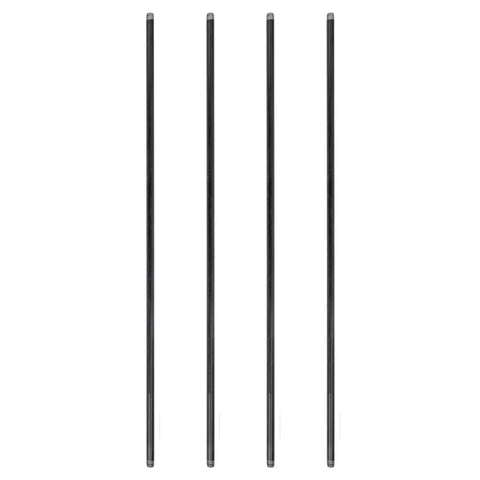 Half Inch Black Pipe Nipple 48 Inch Pack of 4 for DIY Vintage Furniture Build, showing four standing black iron pipes