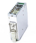 Solid Build 12 Volt Ac Dc Din Rail Industrial Power Supply delivering 120 watts and 10 amps in a compact metal casing.