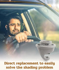 Interior Sun Visor Hook Clip Bracket Fits VW Atlas 2019 to 2024 Tiguan shown with driver experiencing sunlight glare