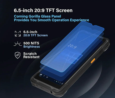 6.5-inch 20:9 TFT screen of Badass Durability 6.5-Inch Rugged Tablet PC with scratch-resistant Gorilla Glass.