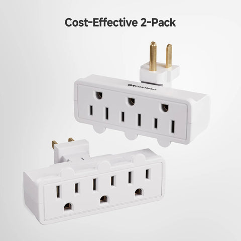 ETL Listed 2-Pack 3-Outlet Grounded Wall Tap With 180 Degree Swivel, 3 Plug Wall Adapter, Space-Saving Multi-Plug Outlet Extender