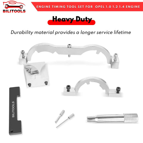 Turbo Engine Timing Tool Kit for GM Cars With Camshaft Alignment Locking Tools laid out on white surface
