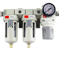 Front view of All In One Pneumatic Air Prep Unit With Separator Filter Regulator And Lubricator AC3110-03 for clean dry compressed air.