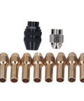 Super Cool Hilitand Brass Drill Chuck Adapter With Keyless Design And Eight Sweet Collet Sizes From One Thirty Second To One Eighth Inch For Woodworking And Engraving Projects That Are Totally Awesome, showing brass collet sizes.