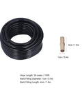 Big Time 100FT 3/8 Inch Air Hose Plus Pond Tubing Kit For Pond Pump And Aerator System Built With Hella Strong PVC Giving Serious Durability And Leak Proof Performance You Really Gonna Dig This Heavy Duty Gear For Any Water Feature At Home. coiled black PVC hose with barb fitting, 100ft