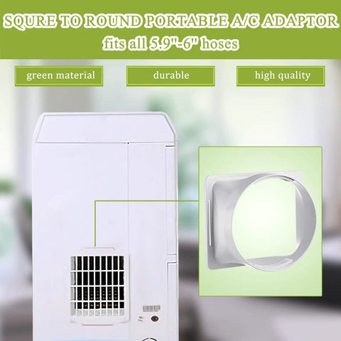 Image of a square to round adapter compatible with 5.9-6 inch hoses for portable air conditioner exhaust hose kit.