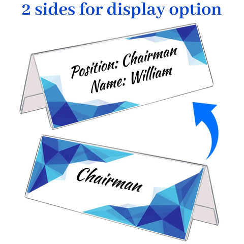 12 Pack Clear Acrylic Desk Name Plates Three By Eight Point Five Inches Thick Two Point One Millimeters Lightweight 110g Each Reusable Name Tent Holders