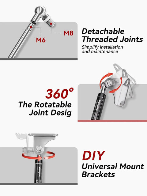 Detailed image of detachable threaded joints for Hella Heavy Duty Gas Struts 15 Inch 35 Pound Force Shock Lifts.