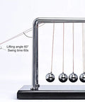 Five Beads Newton's Cradle Desk Toy With Perpetual Motion Pendulum showing momentum transfer on metal base