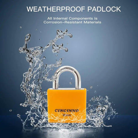 Set Of Eight 30mm Aluminum Weatherproof Padlocks Keyed Alike With Vinyl Covered Bodies Double Locking in water splash