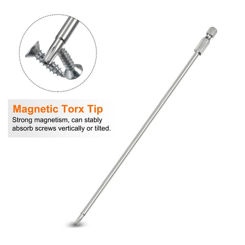 Top Shelf T15 Security Torx Bits With Hole, Dead Nuts Magnetic T Slot Screwdriver Bit, showing strong magnetic tip and long S2 steel shaft.