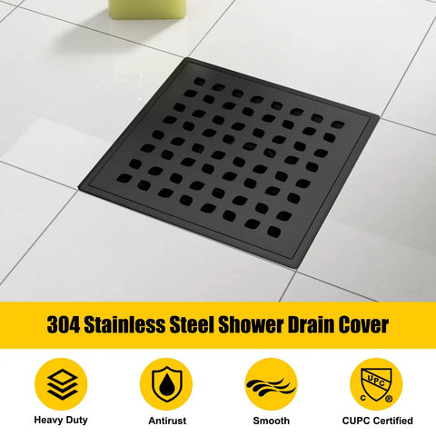 Shower Drain 24 Inch With Removable Pattern Grate Matte Black Stainless Steel 304 Anti Corrosion Built To Last
