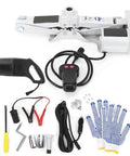 Heavy Duty Electric Floor Jack And Snappy Impact Wrench Tire Lifting Set with tools and gloves for efficient car care.