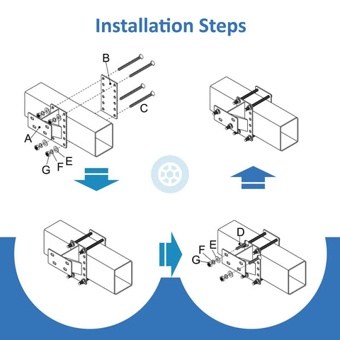 Installation steps for Stainless Steel Spare Tire Carrier For Trailers, showing bracket assembly and bolt placement