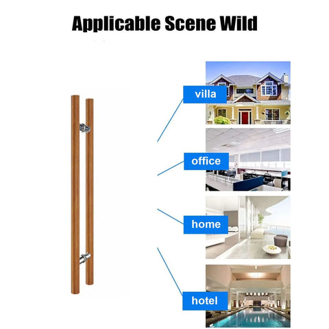 Rustic Round Wood Sliding Door Handle Set Mocha Brown, Push Pull Barn Door Pull, Glass Pulls, H Shape Entry Front Door Handle, Solid Wood Construction With Waterproof Coating, Smooth Chamfered Edges, Two Size Options 120x80 cm and 40x25 cm, back-to-back mounted wood handles for villa, office, home, hotel