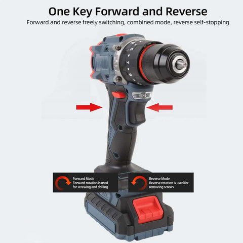 Brushless Cordless Drill Kit With Smooth 1500 Rpm Operation And 25 Torque Settings, showcasing forward/reverse switch and ergonomic grippy handle.
