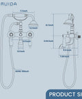 Technical diagram of Vintage Victorian Style Wall Mount Bathtub Faucet Set With Telephone Handheld Sprayer Double Hot And Cold Mixer