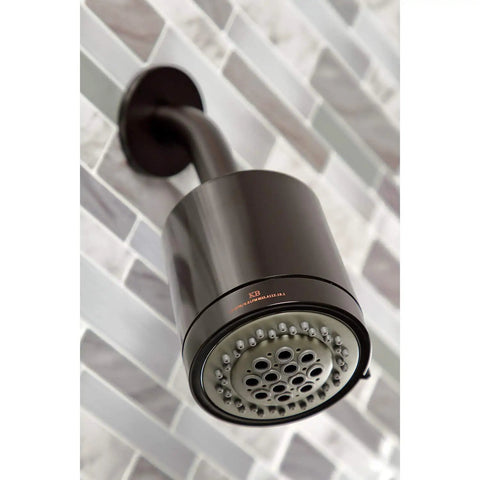 Concord Tub And Shower Faucet In Polished Chrome, Wall Mount Design, showing close-up of nozzle against tiled background.