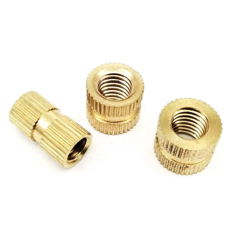Knurled Threaded Inserts In Solid Brass M1.6 Through M5 For 3D Printer Builds Hot Melt Thread Insertion And Injection Molding