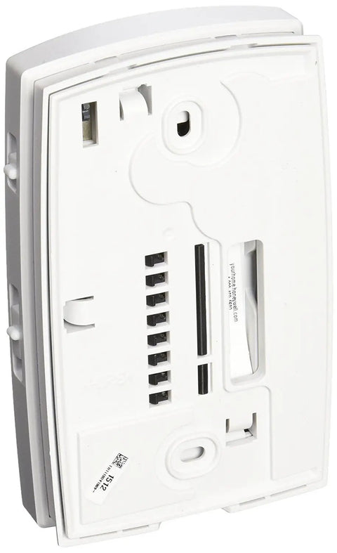 Back view of TH1110DV1009 Pro 1000 Non-Programmable Thermostat For 1H 1C Conventional And Heat Pump Systems, showing wiring terminals.