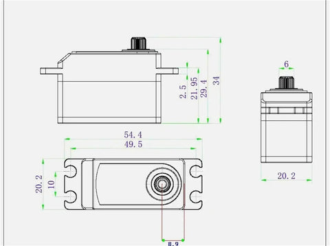 Upgrade Your Rig With This Heavy Duty 25 Kilogram Waterproof Rc Servo Coreless Motor dimensions and specifications drawing.