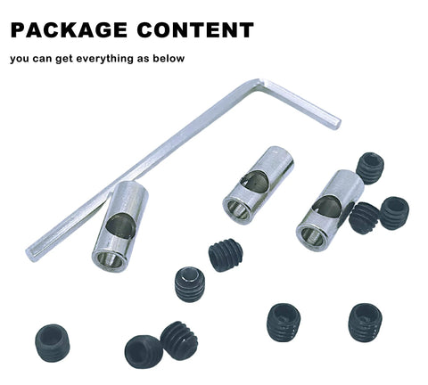 HOPLEX stainless steel shaft coupler sleeves set with L-shaped hex wrench and black rubber caps