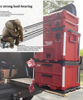 Beefy 62 Inch Drawer Slides With Lock For Cabinets And Rvs, supporting heavy red tool boxes, elephant graphic for strength