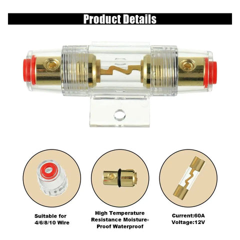 Two Pack In Line Fuse Holder For 4 And 8 Gauge Wiring With Four 100 Amp AGU Fuses Beefy Car Audio Power Protector Easy Install Durable Automotive Electrical Accessory For Safe Reliable Wiring, clear inline fuse holder