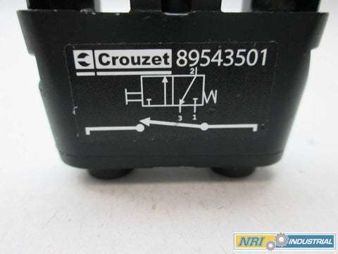 Label of Industrial Grade Pneumatic Valve Body Manifold 89543501 with Crouzet branding and schematic diagram