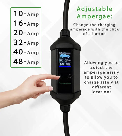 Adjustable amperage display on Dual Rate 32A And 40A Level 2 EV Charger For Home Use, 240V NEMA 14-50