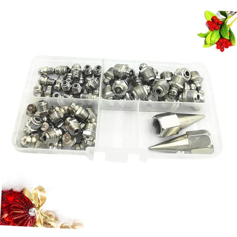 Grease Fitting Kit With All In One Grease Gun Nozzles For Lubricating Bearings And Machinery Assorted Fittings In Various Sizes Angled And Screw Nozzles Durable Construction Storage Case Included Great For Home Shop And Industrial Use