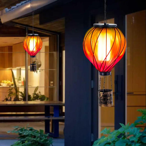 Colorful Solar Hot Air Balloon Lantern With Realistic Flickering Flame For Outdoor Waterproof Hanging Light For Patio Porch Yard Garden Decor