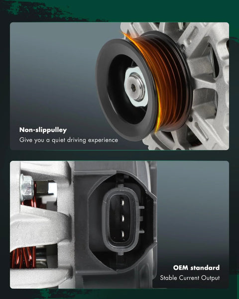 Close-up of New Alternator 13209 Fits Hyundai Accent Veloster 2012-2017 90 Amp CW 6-Groove showing non-slip pulley and connector