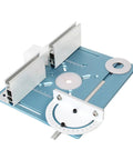 Heavy Duty Aluminum Router Table Insert Plate With Center Lock Bushing And Quick Swap Miter Track showing precision design and setup features.