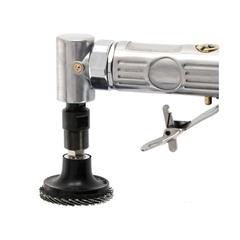 Built Like A Tank Mini Quarter Inch Air Angle Die Grinder 90 Degree Pneumatic Tool Kit with brush attachment for deburring.