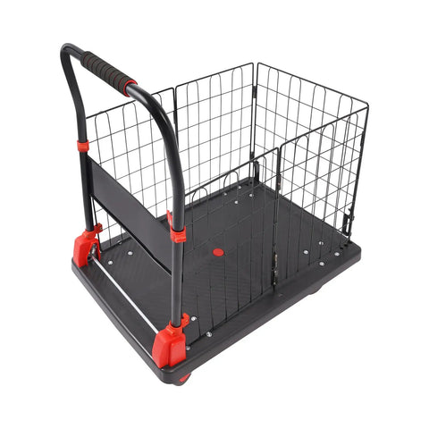 Heavy Duty Platform Cart With Cage And Foldable Flatbed Hand Truck Dolly For Moving Boxes And Equipment Built Like A Tank From Thick Steel And Durable PP Rust Resistant Scratch Proof No Warping Ready For Daily Tough Jobs black mesh cage