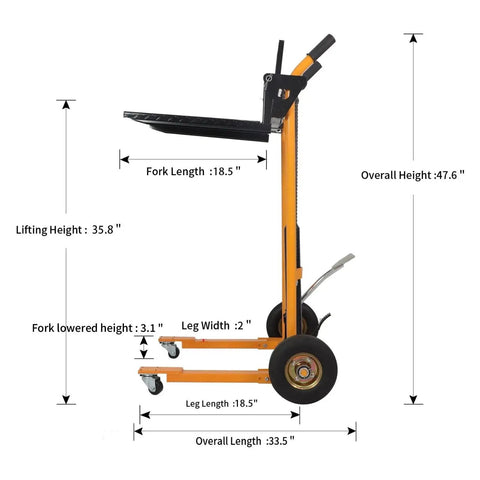 Built Tough Manual Pallet Stacker And Rolling Dolly Rig With Quick Swap Cargo Pallet Handles Hefty 440 Lbs Loads Stress Free Raises Up To Thirty Six Inches High For Easy Shop Floor Grind