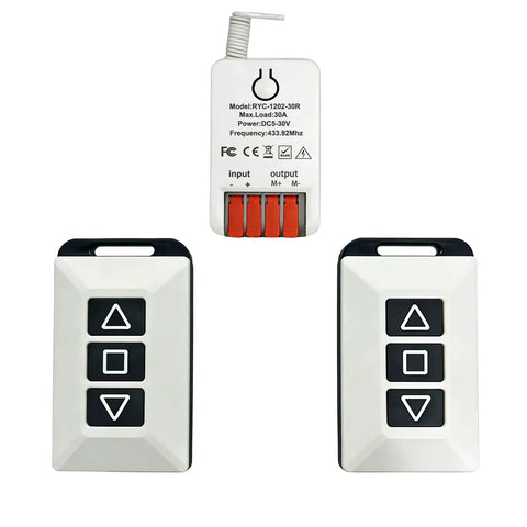 Dual Way Remote Switch For DC 12V To 30V Actuators, 30A Max, Wireless Control With 328 Feet Range, includes two remotes and controller