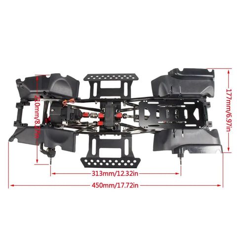 Top view of Wrangler Style RC Crawler Chassis Frame Kit For SCX10 1 By 10 313mm Wheelbase showing dimensions and layout