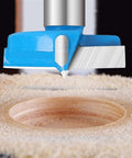 Blue carbide-tipped hinge-boring hole saw drill bit with hex shank, 22mm cutting size for wood.