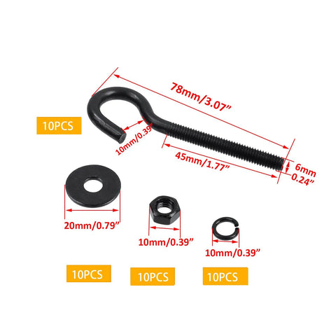 Heavy Duty Eyebolts Anchoring Kit With 10 M6 Round Hook Eyelets Long Shank Stainless Steel Fasteners With Washers And Nuts
