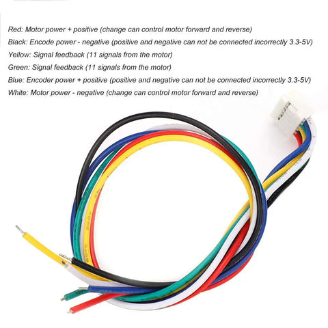 Color-coded wires for Stainless Steel DC Gear Motor With Speed Encoder High Torque Micro Reducer 12V 500RPM Brush Motor Precision Encoder Feedback DIY Robotics Automation CNC Projects
