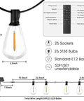 Diagram of Super Chill Waterproof Solar String Lights Outdoor Fifty Ft Long With 25 Dimmable Shatterproof Vintage Bulbs